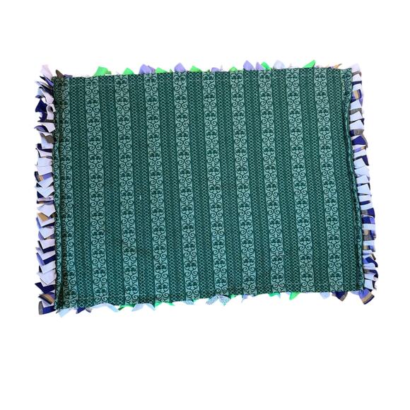 Vintage Handmade Rag Scrap Hand Made Machine Sewn polyester Rug 28" x 21" - Picture 3 of 5
